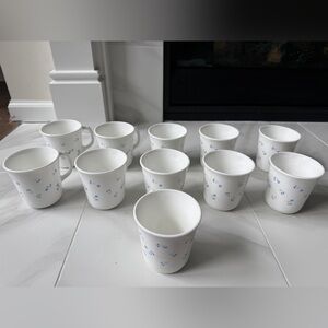 5 Vtg Corningware Corelle Provincial Blue White Coffee Tea Cups Blue Flowers